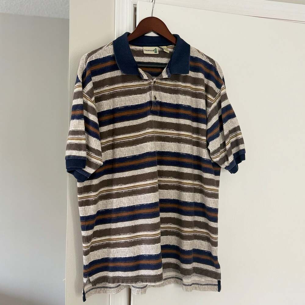 Fieldmaster Vintage 100%  Cotton Striped Short Sleeve Polo Shirt Size L